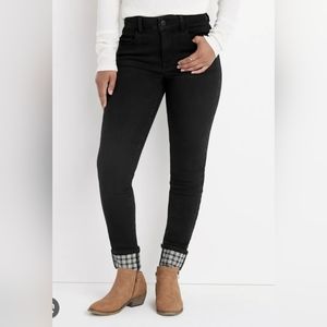 High Rise Black Plaid Cuffed Jegging